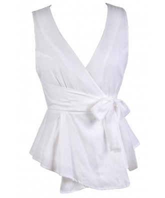 White Summer Top, White Wrap Top, Cute Wrap Top, Cute White Top, White Sleeveless Top