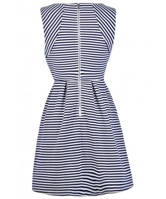 Navy and Ivory Stripe Dress, Nautical Stripe A-Line Dress, Cute Summer ...
