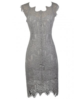 Cute Grey Dress, Grey lace Dress, Grey Lace high Low Dress, Grey Lace Sheath Dress, Grey Lace Pencil Dress, Grey Lace Cocktail Dress, Grey Lace Party Dress