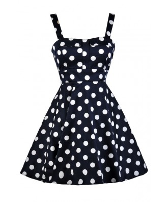 Cute Polka Dot Dress, Navy and White Polka Dot Dress, Cute Summer Dress, Cute Navy Dress, Polka Dot Print Dress, Retro Polka Dot Dress, Navy Sundress, Navy Summer Dress, Navy Polka Dot A-Line Dress