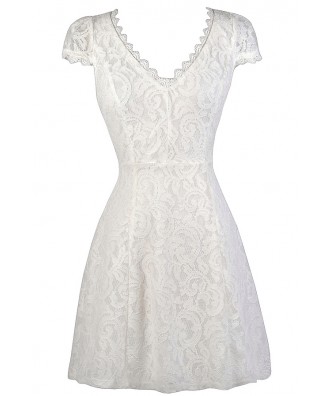Off White Capsleeve Lace Dress, Off White Lace A-Line Dress, Off White Lace Rehearsal Dinner Dress, Off White Lace Bridal Shower Dress, Off White Summer Dress, Off White Lace Party Dress