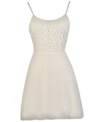 Lily Boutique Off White Tie Back Dress, Beige Tie Back Dress, Cute ...