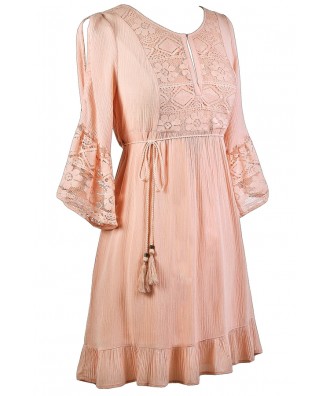 Lily Boutique Blush Boho Dress, Pink Hippie Dress, Cute Pink Dress ...