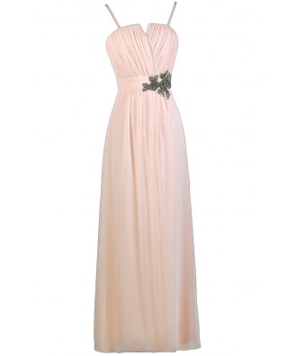 Light Pink Embellished Maxi Dress, Pale Pink Embellished Prom Dress ...