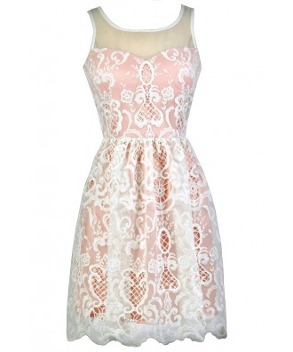 Blush Pink and Ivory Embroidered Dress, Blush Pink Sundress, Cute Blush Dress, Blush Pink Party Dress, Cute Summer Dress, Blush Pink and Ivory A-Line Dress