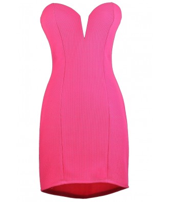 Hot Pink Strapless Dress, Bright Pink Party Dress, Bright Pink Sweetheart Dress, Cute Pink Dress