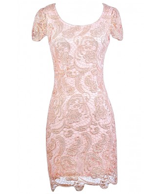 Cute Pink Lace Dress, Pink and Gold Lace Dress, Pink Lace Pencil Dress, Pink Capsleeve Dress, Cute Pink Dress, Pink and Gold Lace Dress