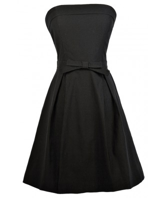 Black Strapless Dress, Little Black Dress, Black Party Dress, Black A-Line Dress, Black Bow Dress, Black Cocktail Dress