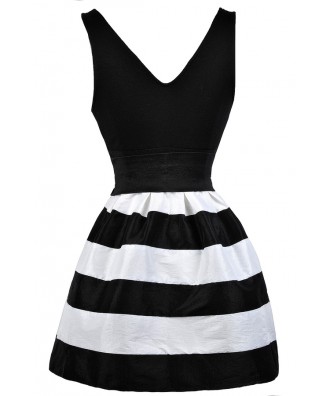 Black and White Stripe Party Dress, Cute Black and White Dress, Black ...