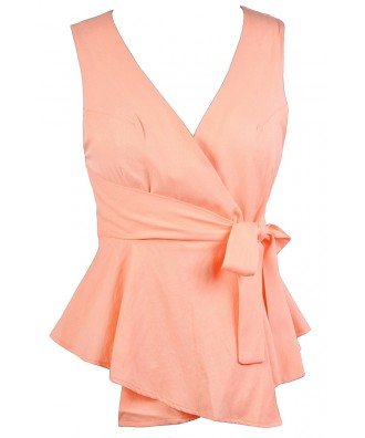 Cute Peach Top, Peach Wrap Top, Cute Summer Top