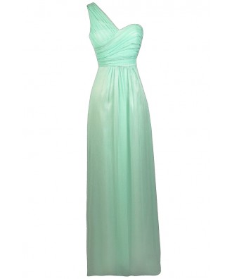 Mint Maxi Dress, Mint One Shoulder Prom Dress, Mint Maxi Bridesmaid Dress, Mint Chiffon Dress