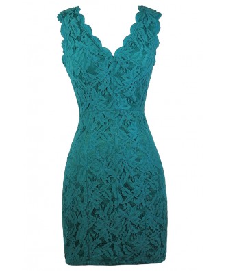 Teal Lace Party Dress, Cute Teal Dress, Teal Lace Pencil Dress, Turquoise Lace Dress