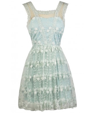 Cute Pale Blue Dress, Sky Blue Embroidered Dress, Pale Blue A-Line Party Dress