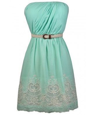 Mint Embroidered Dress, Mint Sundress, Mint Belted Dress, Cute Mint ...