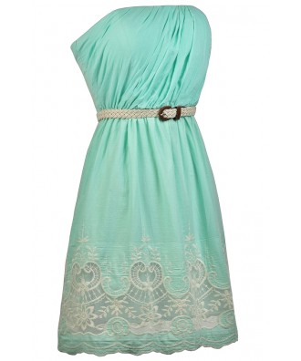 Mint Embroidered Dress, Mint Sundress, Mint Belted Dress, Cute Mint ...