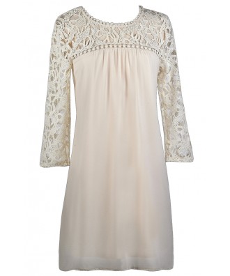 Cute Beige Dress, Beige Lace Dress, Flowy Beige Dress, Cute Fall Dress