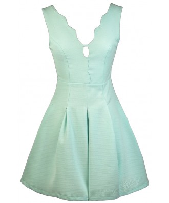 Mint Party Dress, Mint A-line Dress, Scalloped Mint Dress, Mint Sundress, Cute Summer Dress
