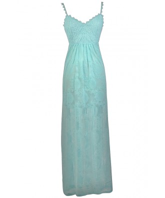 Aqua Lace Maxi Dress, Cute Summer Dress, Light Blue Lace Maxi Dress, Boho Lace Dress