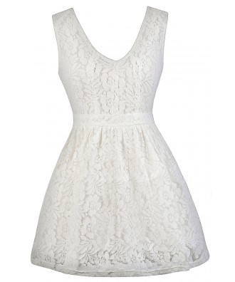 White Lace Dress, Cute White Dress, White Sundress, White A-Line Lace Dress, White Party Dress