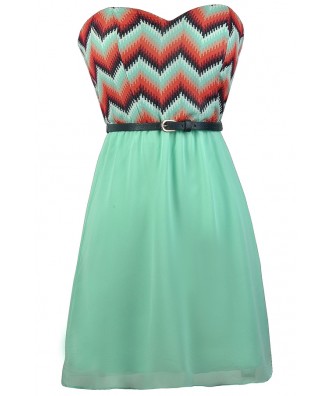 Cute Chevron Dress, Mint Chevron Dress, Chevron Belted Dress, Cute Summer Dress, Cute Belted Dress