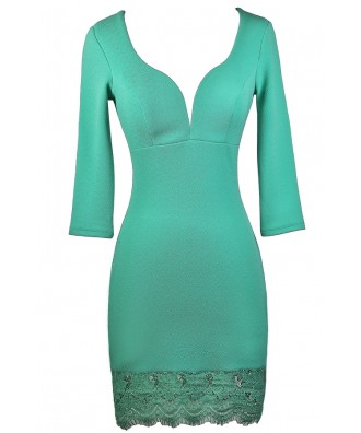 Cute Mint Lace Cocktail Dress