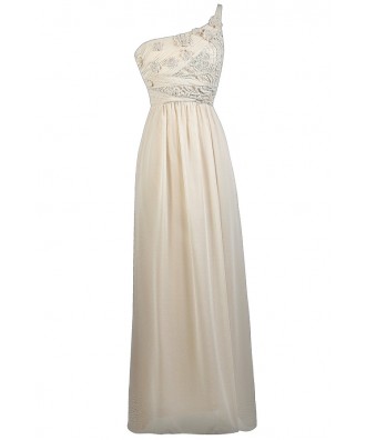 dress maxi beige shoulder closer romance dance boho
