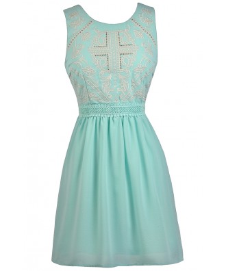 Sky Blue Embellished Dress, Blue Mint Dress, Pale Blue Party Dress, Stud Embellished Blue Dress