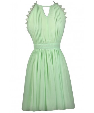 Lime Mint Party Dress, Cute Summer Dress, Lime Mint A-Line Dress, Lime Halter Dress