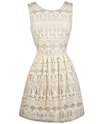 Cute Beige Dress, Beige Lace Dress, Beige Lace A-Line Dress, Beige Lace Sundress, Cute Summer Dress