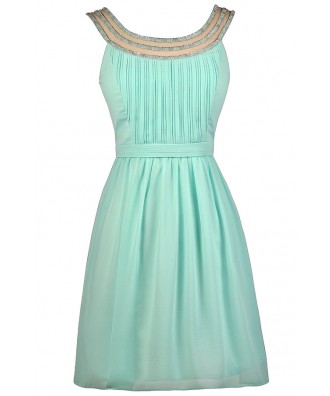 Cute Mint Dress, Mint Party Dress, Mint Cocktail Dress, Mint Embellished Dress