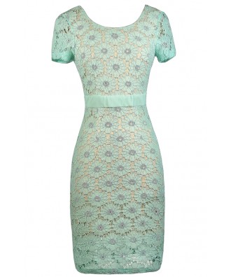 Mint Lace Dress, Mint and Beige Lace Dress, Mint Sheath Dress, Mint Capsleeve Lace Dress, Mint Pencil Dress