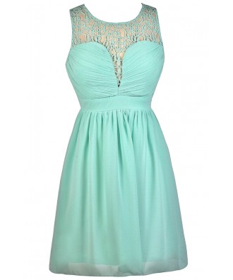 Mint A-Line Dress, Cute Mint Dress, Mint Party Dress, Mint Cocktail Dress, Mint Summer Dress, Mint Crochet Neckline Dress