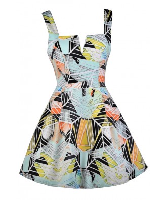 Cute Printed Dress, Graphic Print Dress, Line Print Dress, Printed A-Line Dress, Cute Party Dress