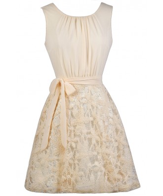 Cute Cream Dress, Cream Embroidered Dress, Cream A-Line Dress