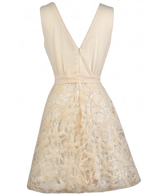 Cream Embroidered Dress, Cute Cream Dress, Cream Knit Dress, Cream ...