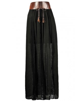 Black Maxi Skirt, Fall Maxi Skirt, Leatherette Maxi Skirt, Prairie Maxi Skirt