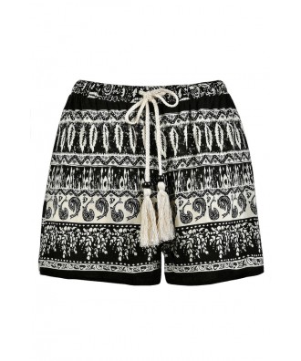Cute Shorts, Black and Ivory Printed Shorts, Black and Ivory Pattern Shorts