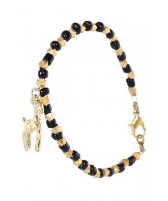 Black and Gold Charm Bracelet, Deer Charm Bracelet, Cute Jewelry