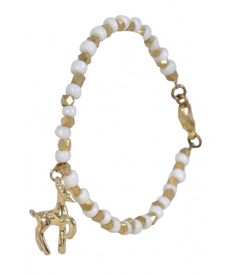 Gold Deer Charm Bracelet, Cute Jewelry, Gold and Off White Bracelet
