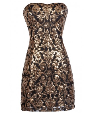 Black and Gold Sequin Party Dress, Cute New Years Dress, Sequin Cocktail Dress