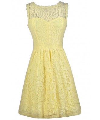 Yellow Lace Dress, Yellow Lace A-Line Dress, Yellow Lace Bridesmaid Dress, Yellow Party Dress