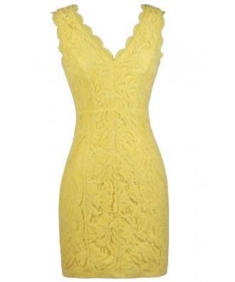 Yellow Lace Dress, Yellow Lace Party Dress, Yellow Lace Cocktail Dress