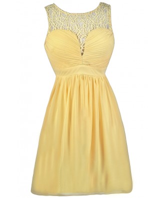 Yellow Party Dress, Yellow Cocktail Dress, Cute Yellow Dress, Yellow Sundress, Yellow Crochet Dress