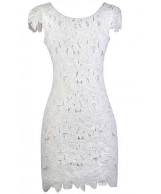 White Lace Pencil Dress, White Capsleeve Lace Dress, White Lace Rehearsal Dinner Dress, White Lace Bridal Shower Dress