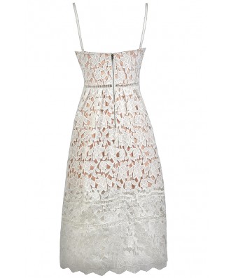 White and Beige Lace Midi Dress, White Lace Midi Dress, Longer Length ...