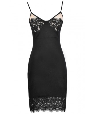 Black and Beige Lace Bustier Dress, Sexy Black Dress, Black Bodycon ...