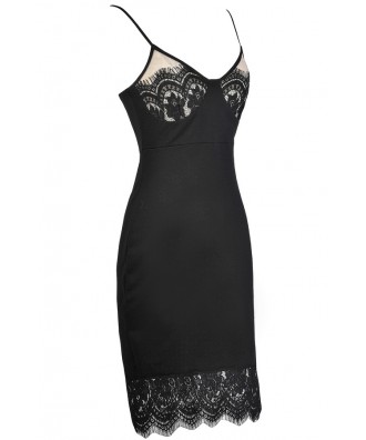 Black and Beige Lace Bustier Dress, Sexy Black Dress, Black Bodycon ...
