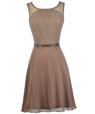 Mocha Bridesmaid Dress, Mocha Lace A-Line Dress, Cute Bridesmaid Dress, Mocha Party Dress, Brown Bridesmaid Dress