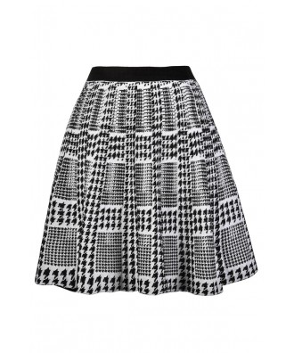 Black and White Houndstooth Skirt, Cute Houndstooth Skirt, Black and Ivory A-Line Houndstooth Skirt