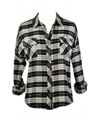 90s Grunge Flannel, Black and Beige Flannel Shirt, Black and White Plaid Flannel